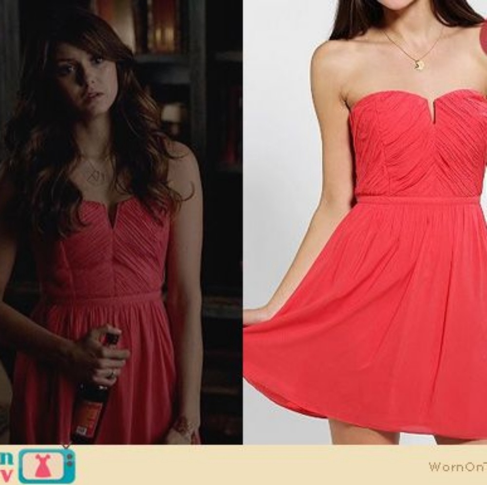 Coral red strapless dress